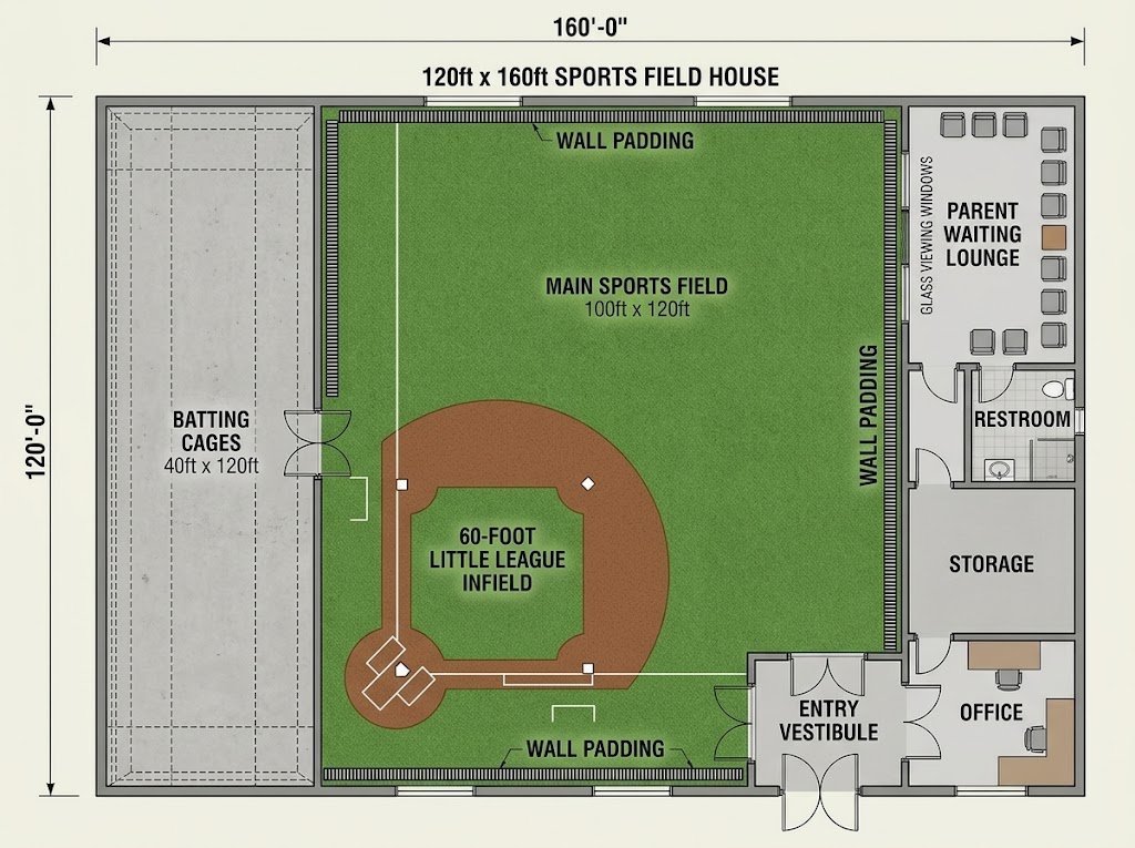 Concept floor plan of the 120 by 160 foot field house